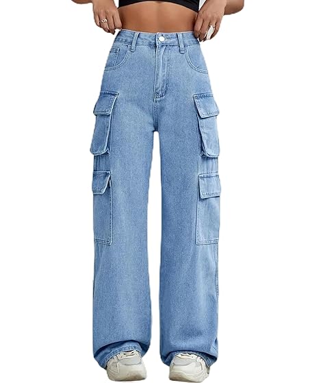 ENYCE buggy wide cargo denim B系 36 Buy Qeboo Collection Light Blue Women Cargo Jeans | High Rise